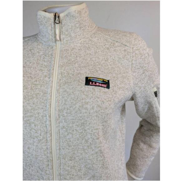 L.L. Bean Womens Sweater Jacket Medium Beige Fleece Lined Full Zip Cabincore - Picture 5 of 11